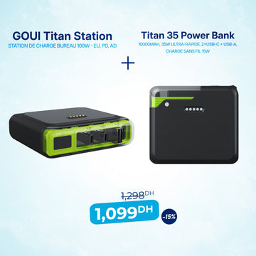 Pack Titan Station de Charge Bureau 100W - EU avec Titan Power Bank 10 000mAh – 35W