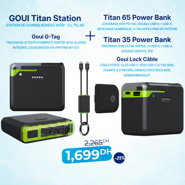 Pack Titan Station 100W - EU avec Titan 10 000mAh – 35W et Titan 20 000mAh – 65W avec G-Tag et Lock Câble C/C 60W