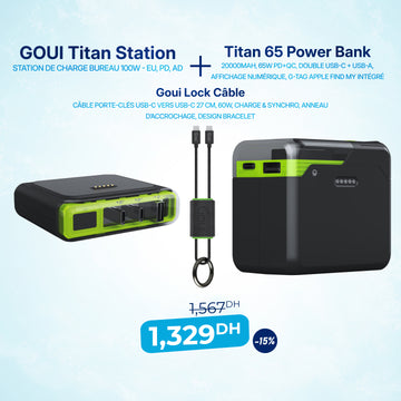Pack Titan Station de Charge Bureau 100W avec Titan Power Bank 20 000mAh – 65W et Lock Câble Type C/C (27 cm) 60W