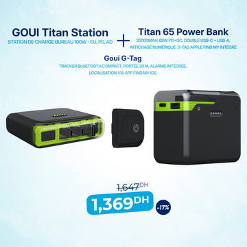 Pack Titan Station de Charge Bureau 100W - EU avec Titan Power Bank 20 000mAh – 65W et G-Tag Localisation Tracker