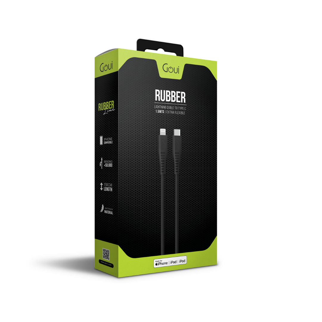 Goui Câble Rubber Lightning  vers Type-C (1,5m) 60W – Noir