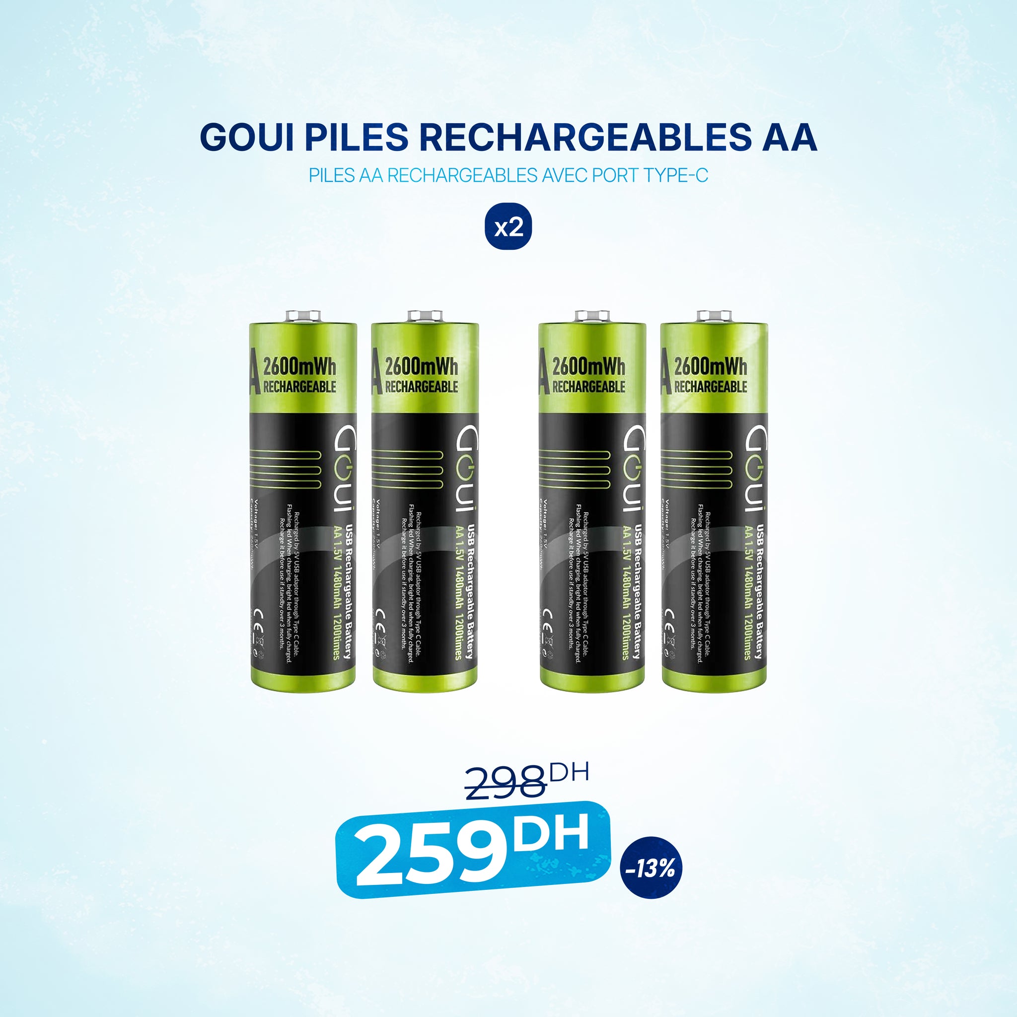 Pack 2x Goui piles rechargeables AA
