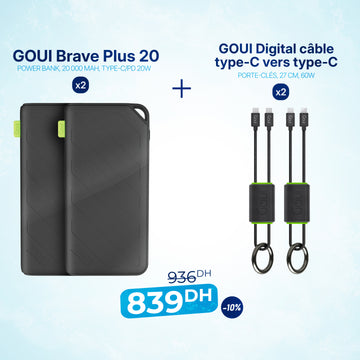 Pack 2x Brave Plus 20 000 mAh avec 2x Câbles Lock Type C vers Type C