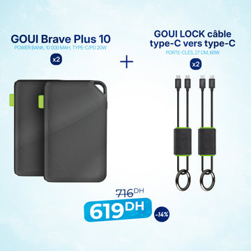 Pack 2x Brave Plus 10 000 mAh avec 2x Câbles Lock Type C vers Type C
