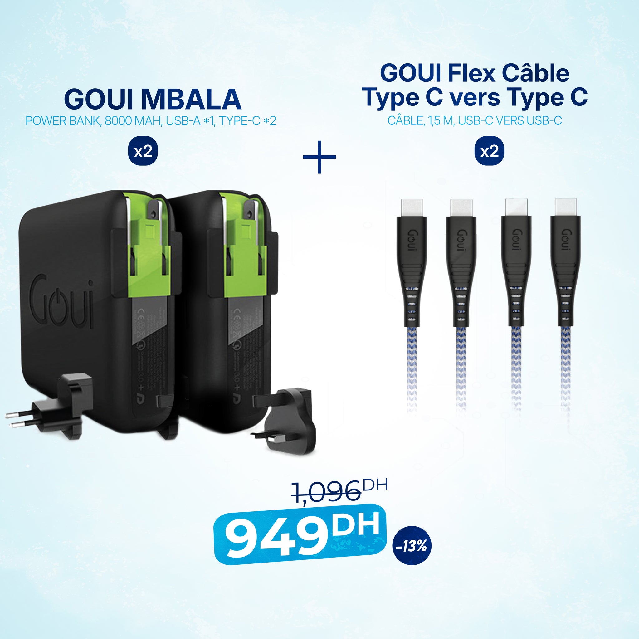 Pack 2x Mbala avec 2x Flex Câble Type C vers Type C