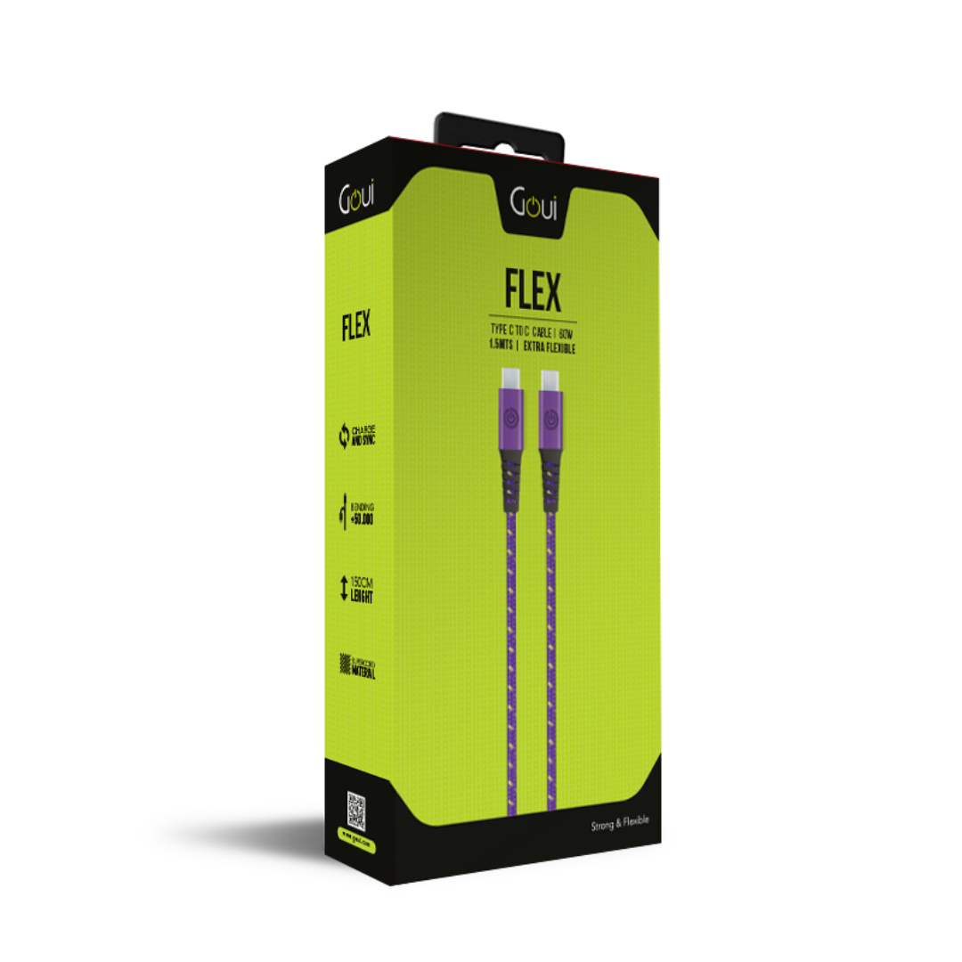Goui Flex Fashion Câble Type-C vers Type-C Kevlar (1,5m) 60W – Violet / Jaune