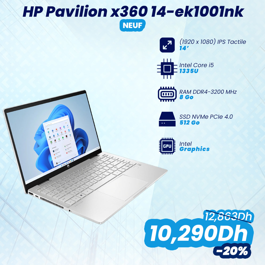 HP Pavilion x360 14-ek1001nk 2-in-1 Core i5 13ème Gen | Prix Maroc