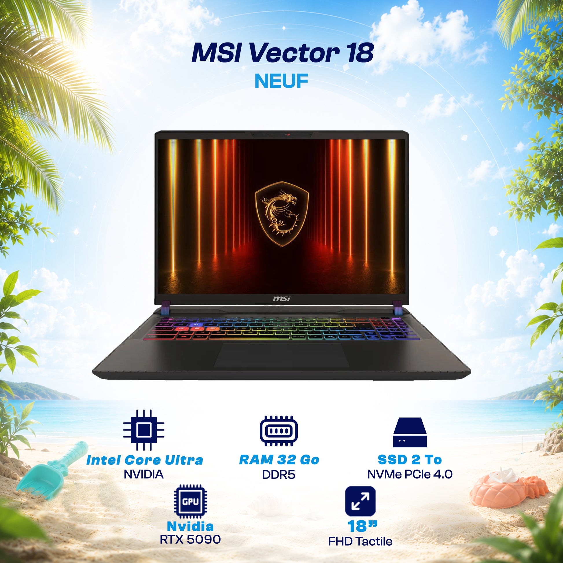 MSI Vector 18 HX AI A2XWJG-1010MA - Core Ultra 9 275HX - NVIDIA GeForce RTX 5090 24 Go - vue de face