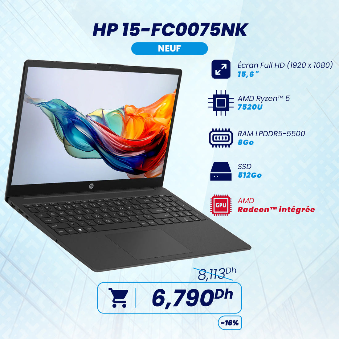 HP 15-fc0075nk AMD Ryzen 5 Série 7 | Prix Maroc