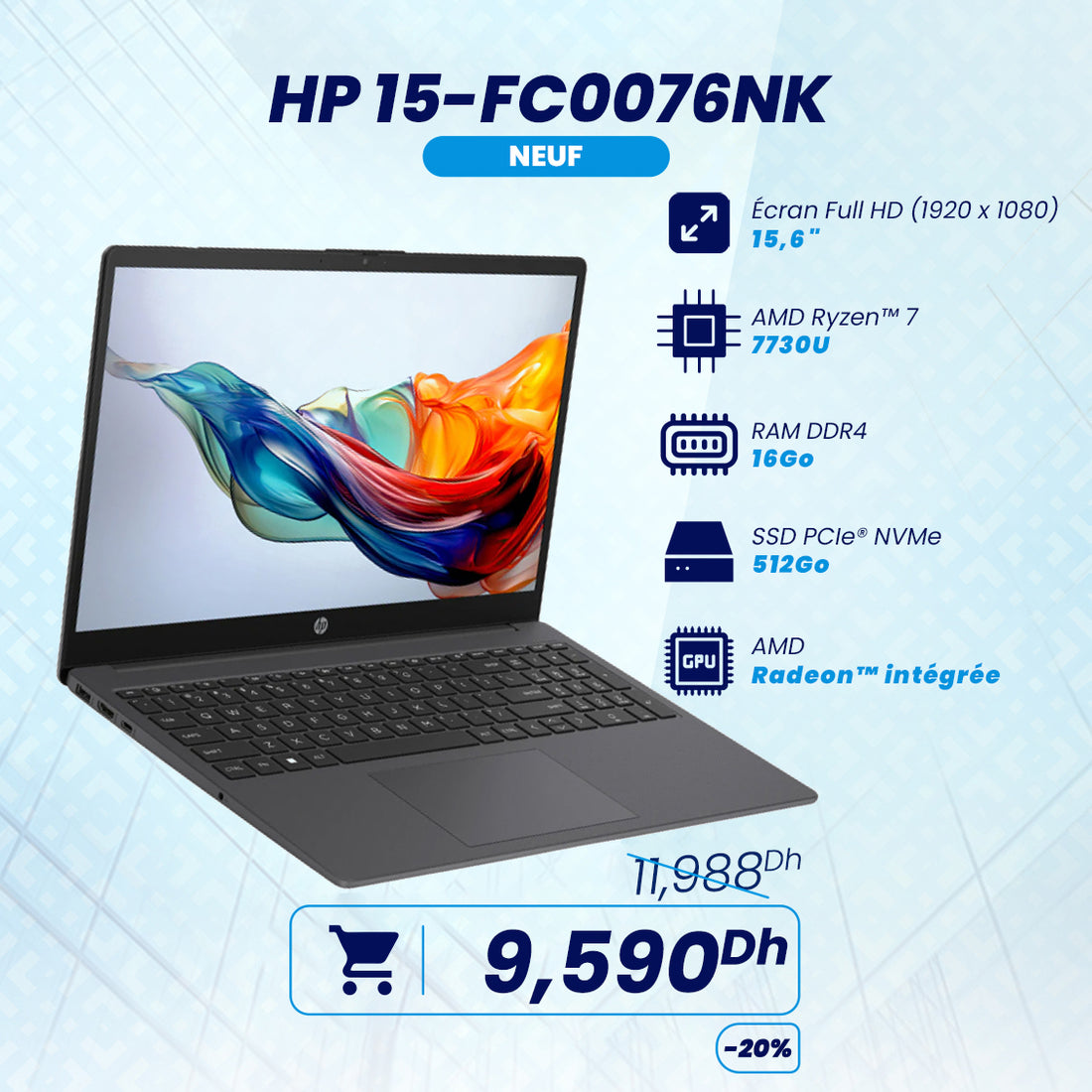 HP 15-fc0076nk AMD Ryzen 7 Série 7 | Prix Maroc