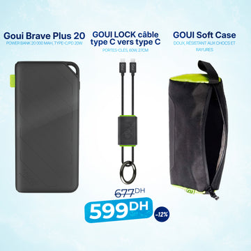Pack Brave Plus 20 000 mAh avec Câble Lock Type C vers Type C et Soft Case