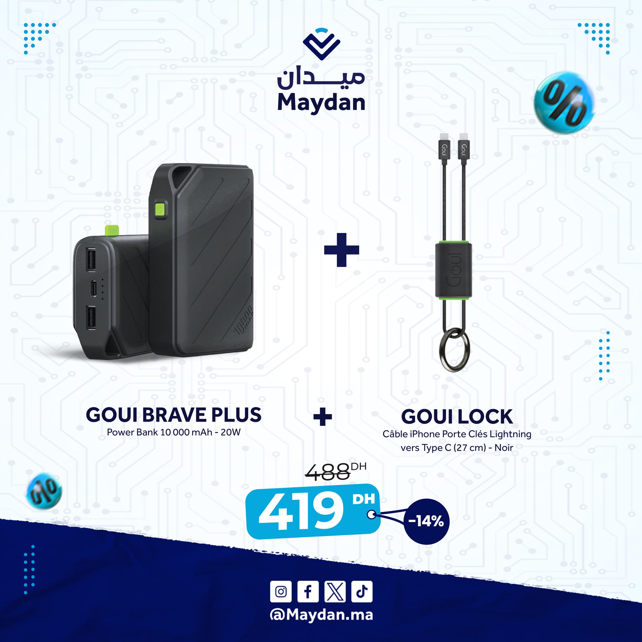Pack BRAVE Plus 10 000mAh avec Câble LOCK Lightning