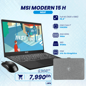 MSI MODERN 15 H Intel i7-13620H 13ème Gen | Prix Maroc