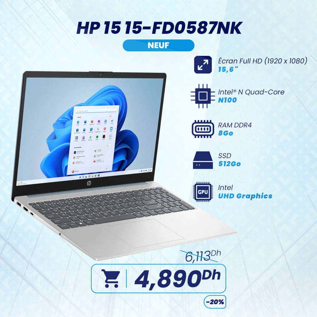 HP 15 15-fd0587nk Intel N N100 Turbo Boost | Prix Maroc