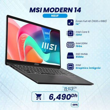 MSI Modern 14 F1MG-478MA Intel Core i5 120U | Prix Maroc
