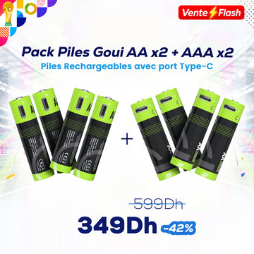 Pack 2 Piles Rechargeables AA (2 pièces) avec 2 Piles Rechargeables AAA (2 pièces)