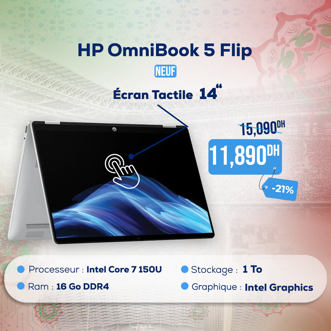 HP OmniBook 5 Flip 14-fp0010nk 2-en-1 Intel Core 7 150U | Prix Maroc