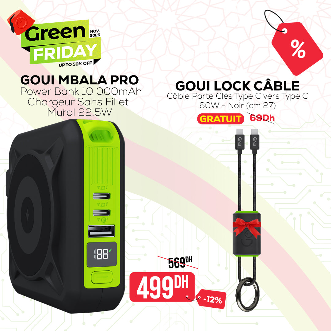 Goui Mbala Pro Power Bank 10 000mAh – Chargeur Sans Fil et Mural 22.5W