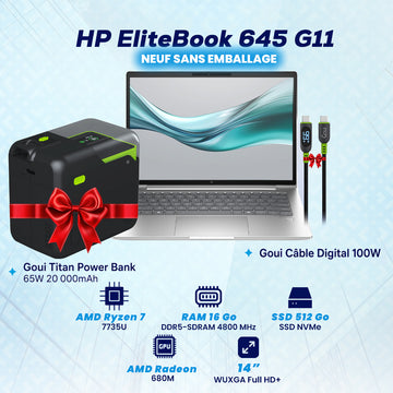 Pack HP EliteBook 645 G11 + Goui Titan 65W offert + câble digital 100W offert