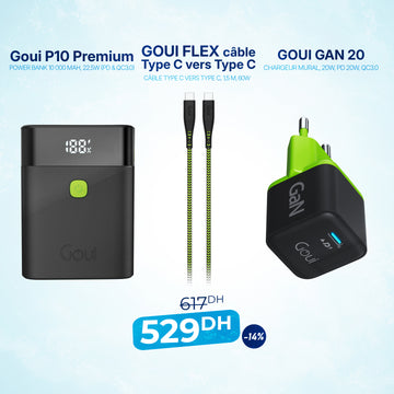 Pack P10 Premium avec Flex câble type-C vers C et Chargeur GAN 20