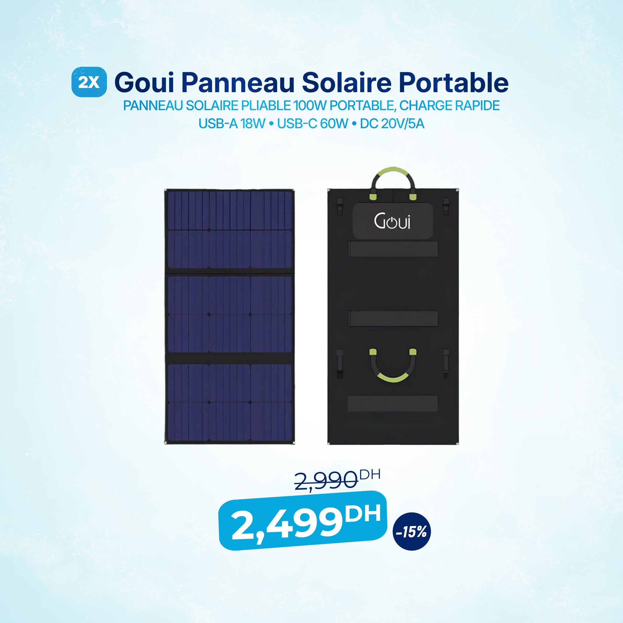 Pack 2x Panneau Solaire Portable - 100W