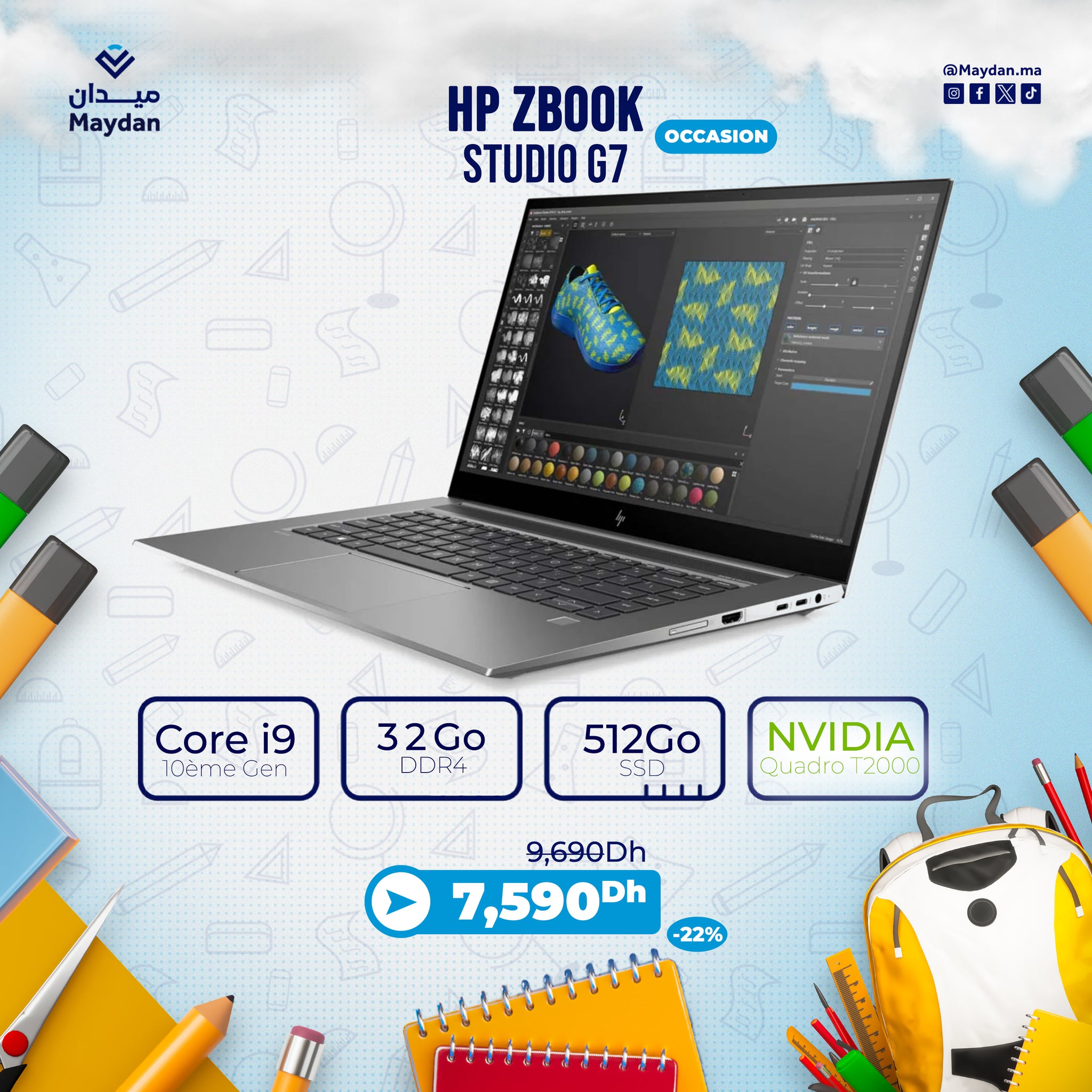 HP ZBook Studio G7 Intel Core i9 10ème Gen NVIDIA Quadro T2000 4 Go