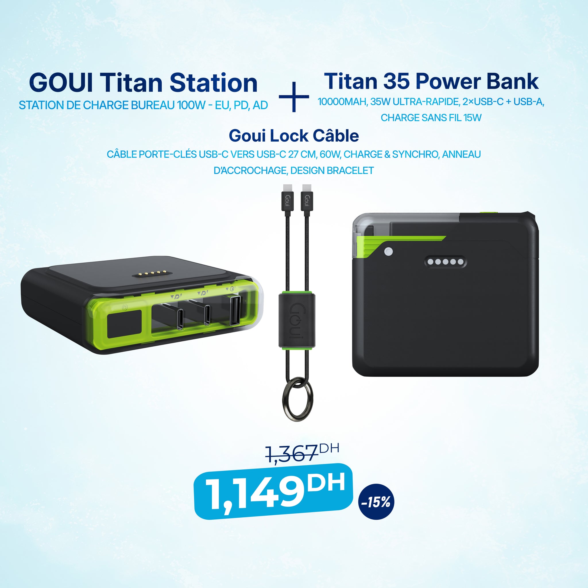 Pack Titan Station 100W - EU avec Titan 10 000mAh – 35W et Lock Câble Type C/C 60W