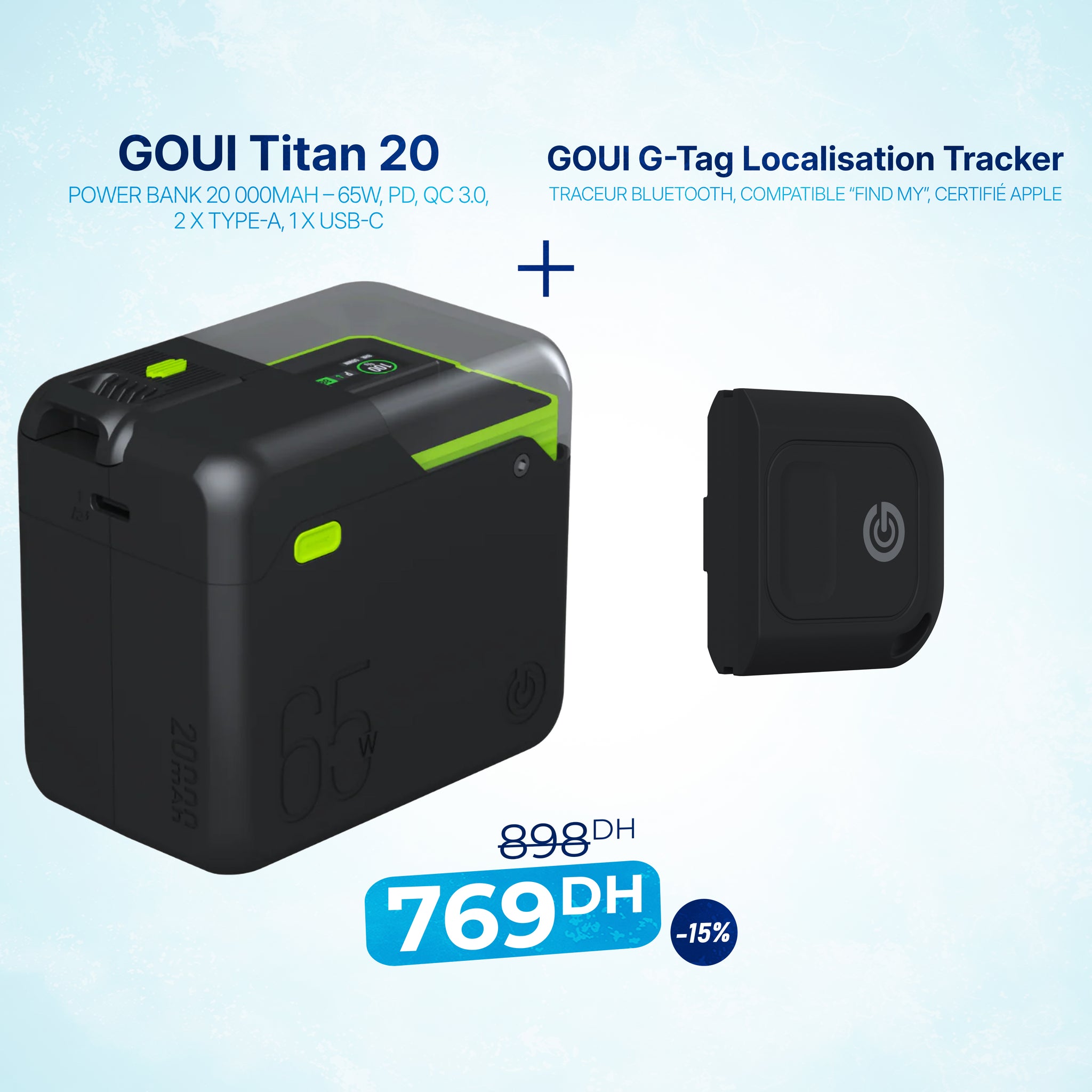Pack Titan Power Bank 20 000mAh – 65W avec G-Tag Localisation Tracker