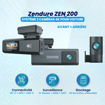 Zendure Caméra de voiture ZEN 200 (Avant + Arrière) : 4K Résolution +SD CARD 64GB