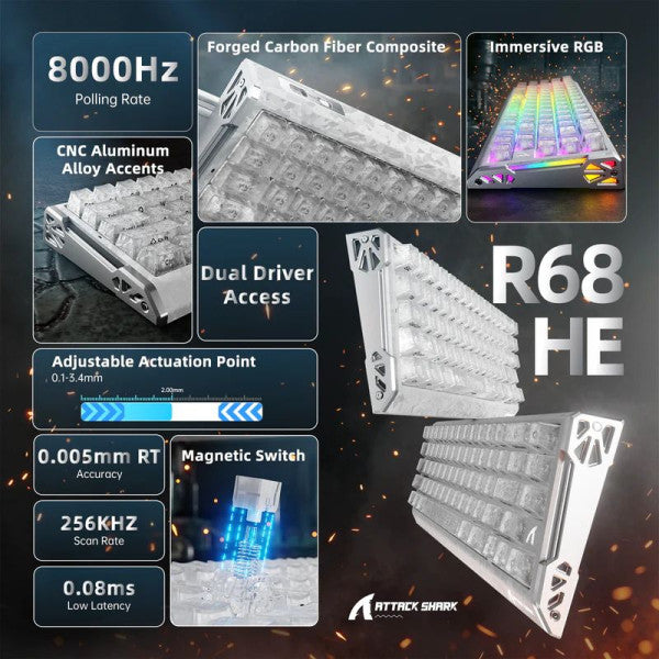 ATTACK SHARK R68 HE Rapid Trigger Keyboard Magnetic Switch (Ice Ninja)