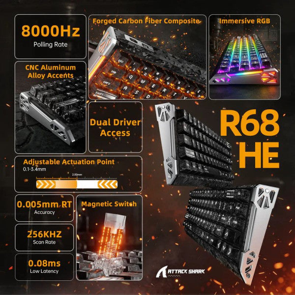 ATTACK SHARK R68 HE Rapid Trigger Keyboard Magnetic Switch (Ink Shade)