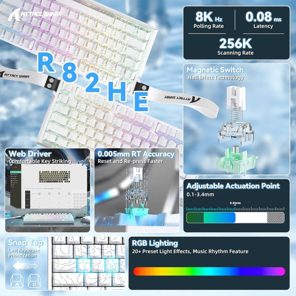 ATTACK SHARK R82 HE Rapid Trigger Magnetic Switch (White Contours)