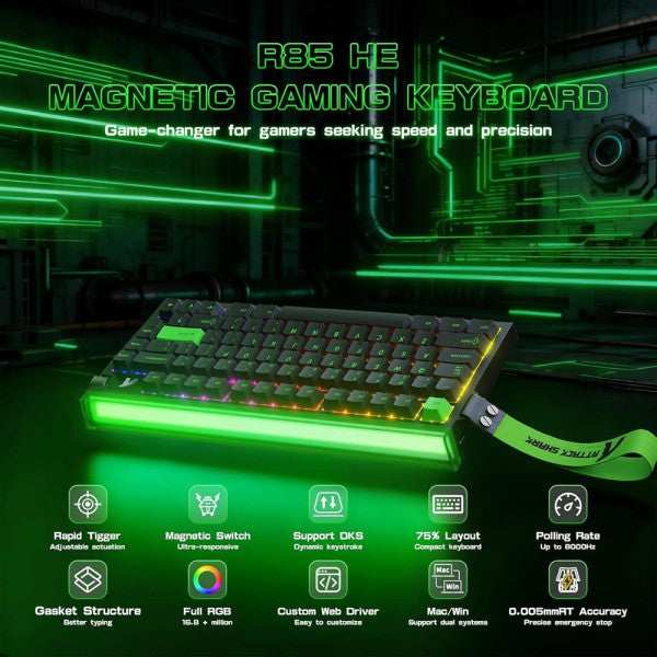 ATTACK SHARK R85 HE Rapid Trigger Magnetic Switch (Fluorescent Green)