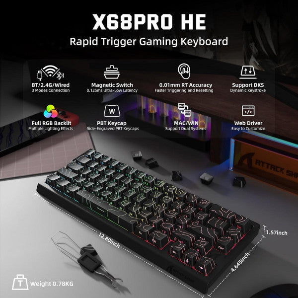 ATTACK SHARK X68 PRO HE Wireless Magnetic Switch (Black Contours)