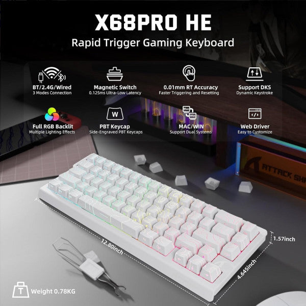 ATTACK SHARK X68 PRO HE Wireless Magnetic Switch (White Contours)