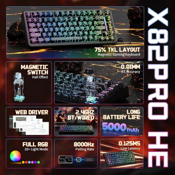 ATTACK SHARK X82 Pro HE Magnetic Switch (Black Contours)