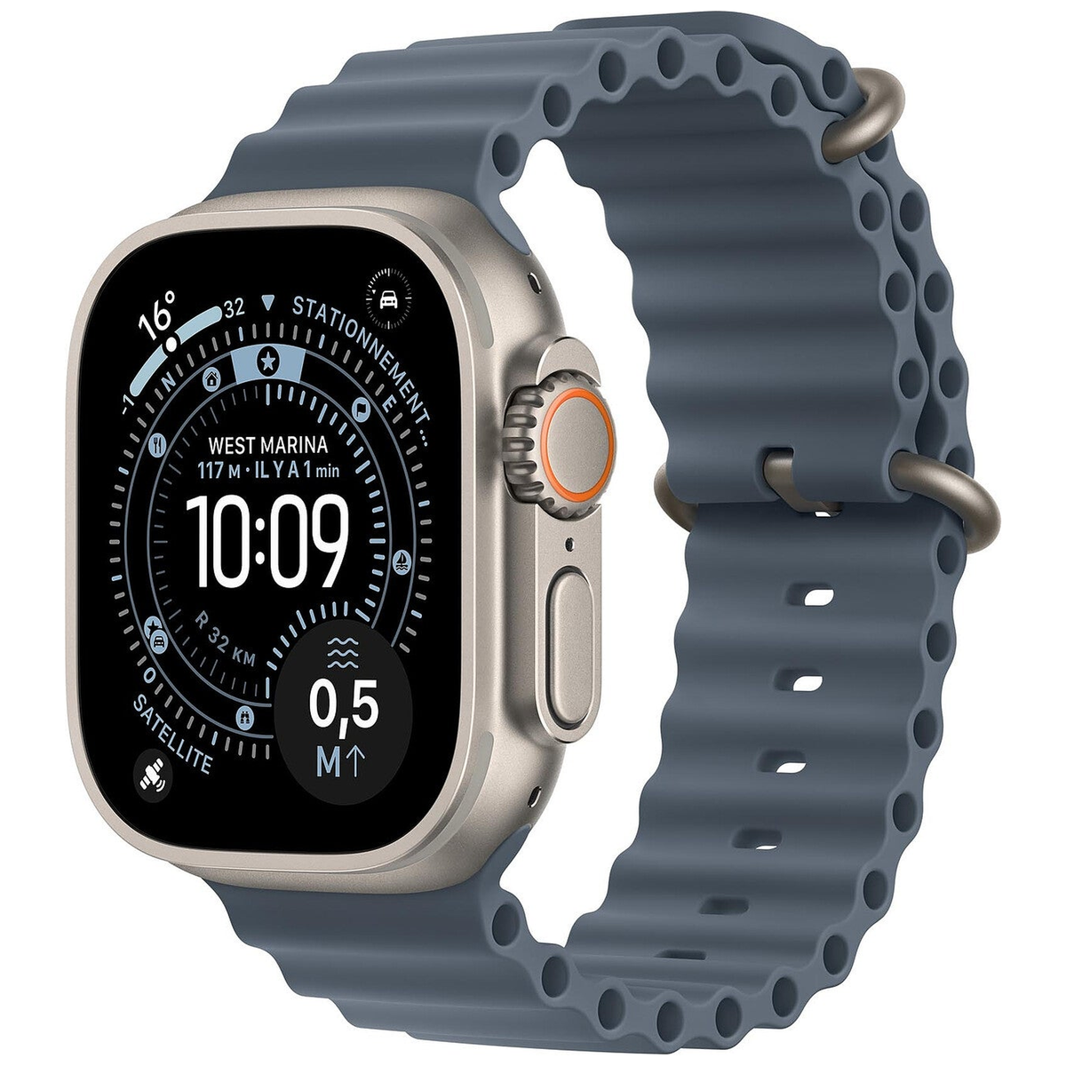 Apple Watch Ultra 3 GPS + Cellular 49 mm Titane naturel Bracelet Océan Bleu maritime Taille Unique - Maydan.ma