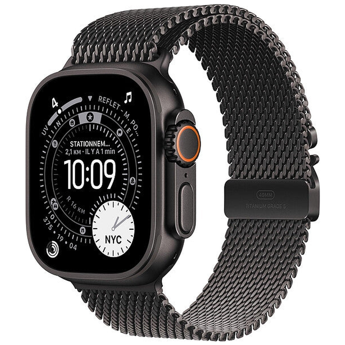 Apple Watch Ultra 3 GPS + Cellular 49 mm Titane noir Bracelet Milanais en titane Noir Medium - Maydan.ma