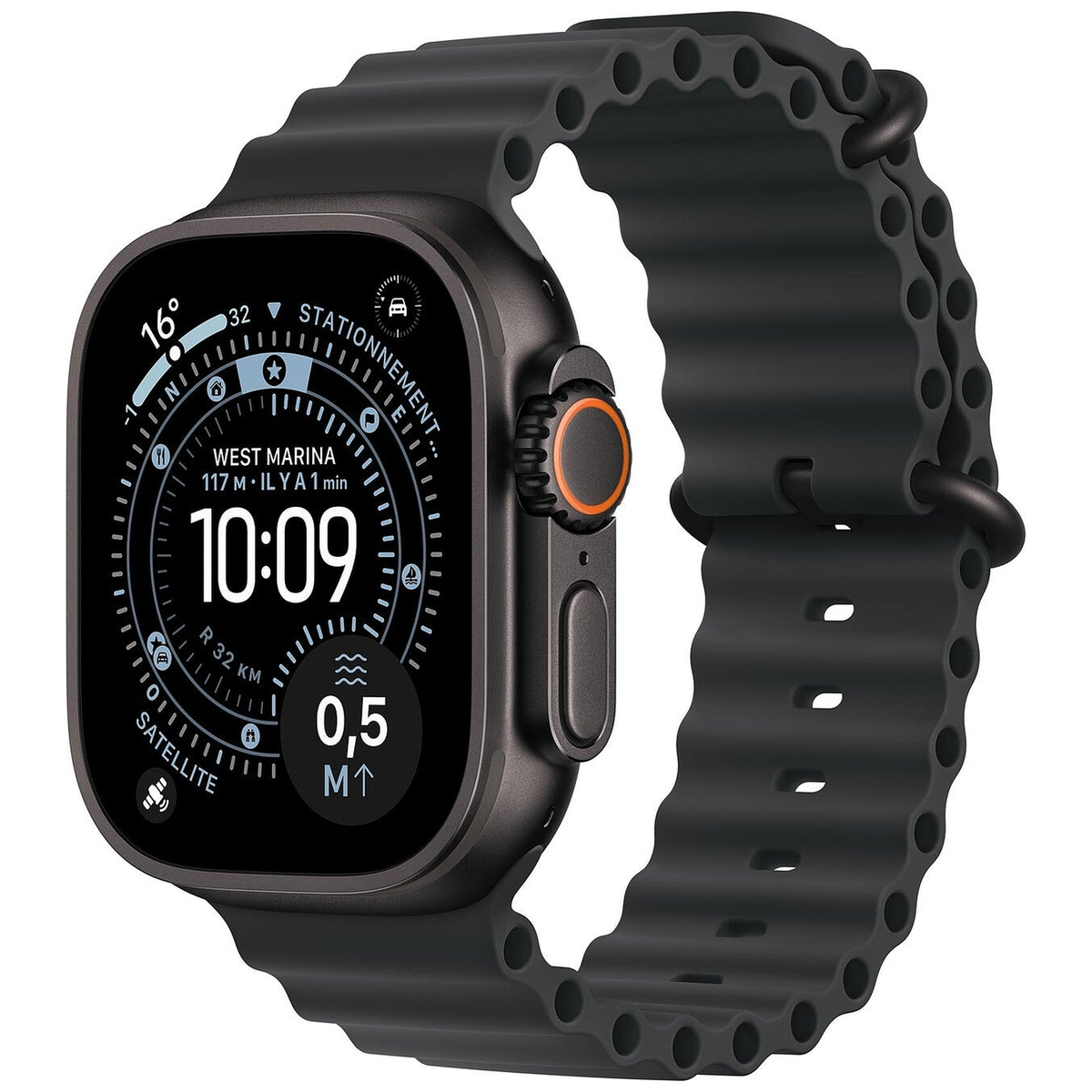 Apple Watch Ultra 3 GPS + Cellular 49 mm Titane noir Bracelet Océan Noir Taille Unique - Maydan.ma