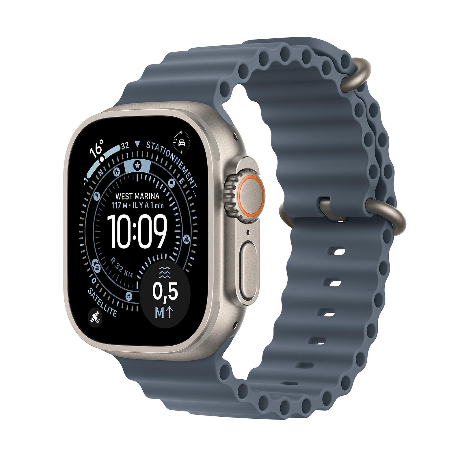 Apple Watch Ultra 3 GPS + Cellular 49 mm Titane naturel Bracelet Océan Bleu maritime Taille Unique - Maydan.ma