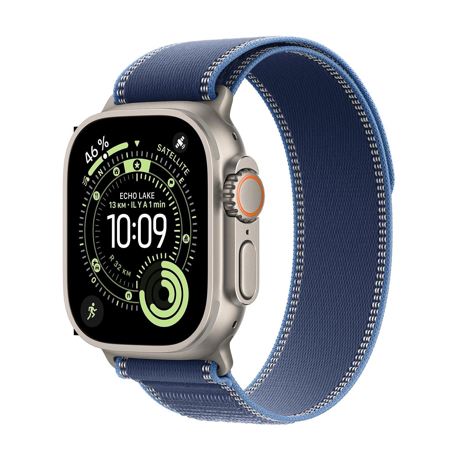 Apple Watch Ultra 3 GPS + Cellular 49 mm Titane naturel Boucle Trail Bleu/bleu vif S/M - Maydan.ma