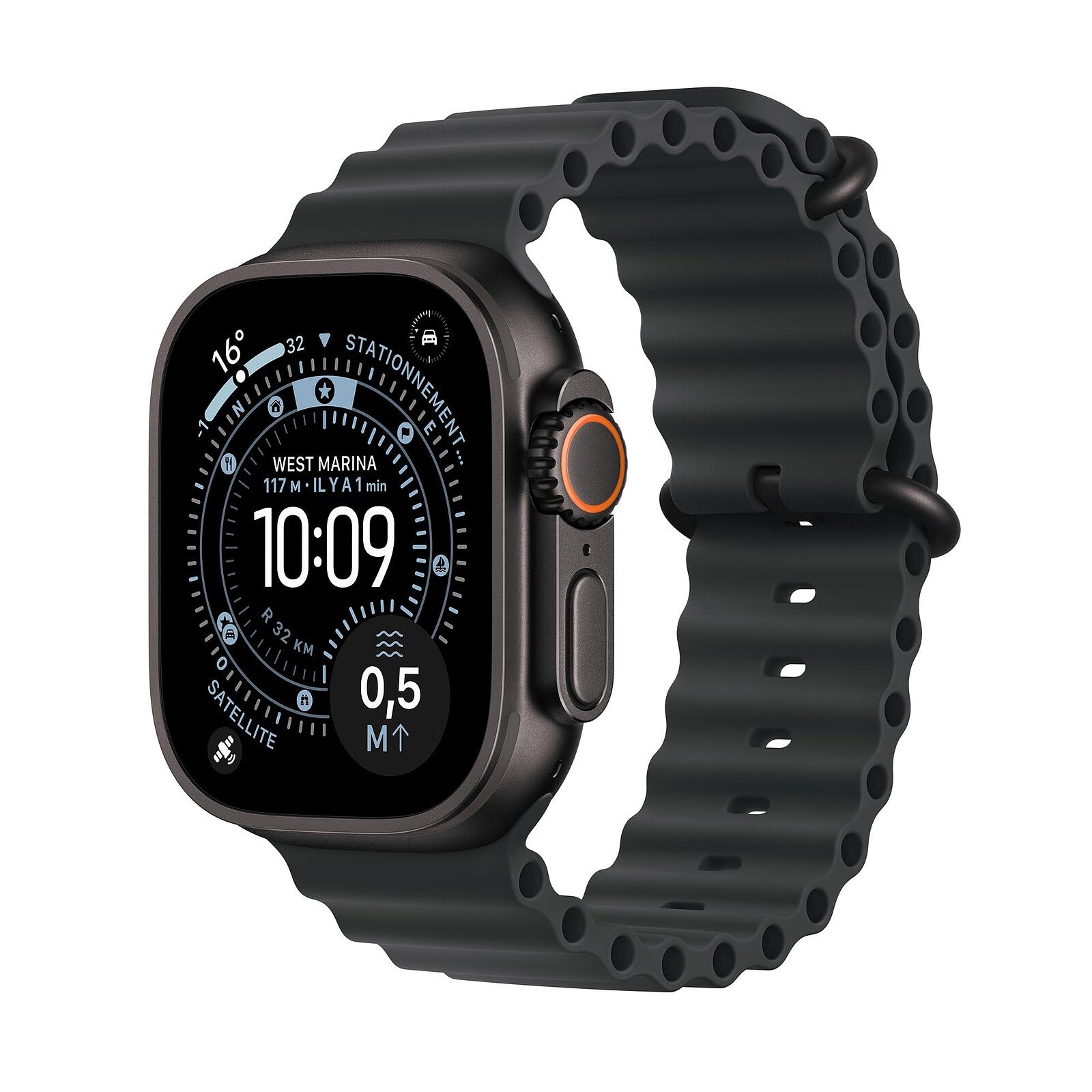 Apple Watch Ultra 3 GPS + Cellular 49 mm Titane noir Bracelet Océan Noir Taille Unique - Maydan.ma