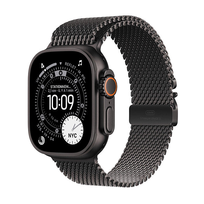 Apple Watch Ultra 3 GPS + Cellular 49 mm Titane noir Bracelet Milanais en titane Noir Large - Maydan.ma