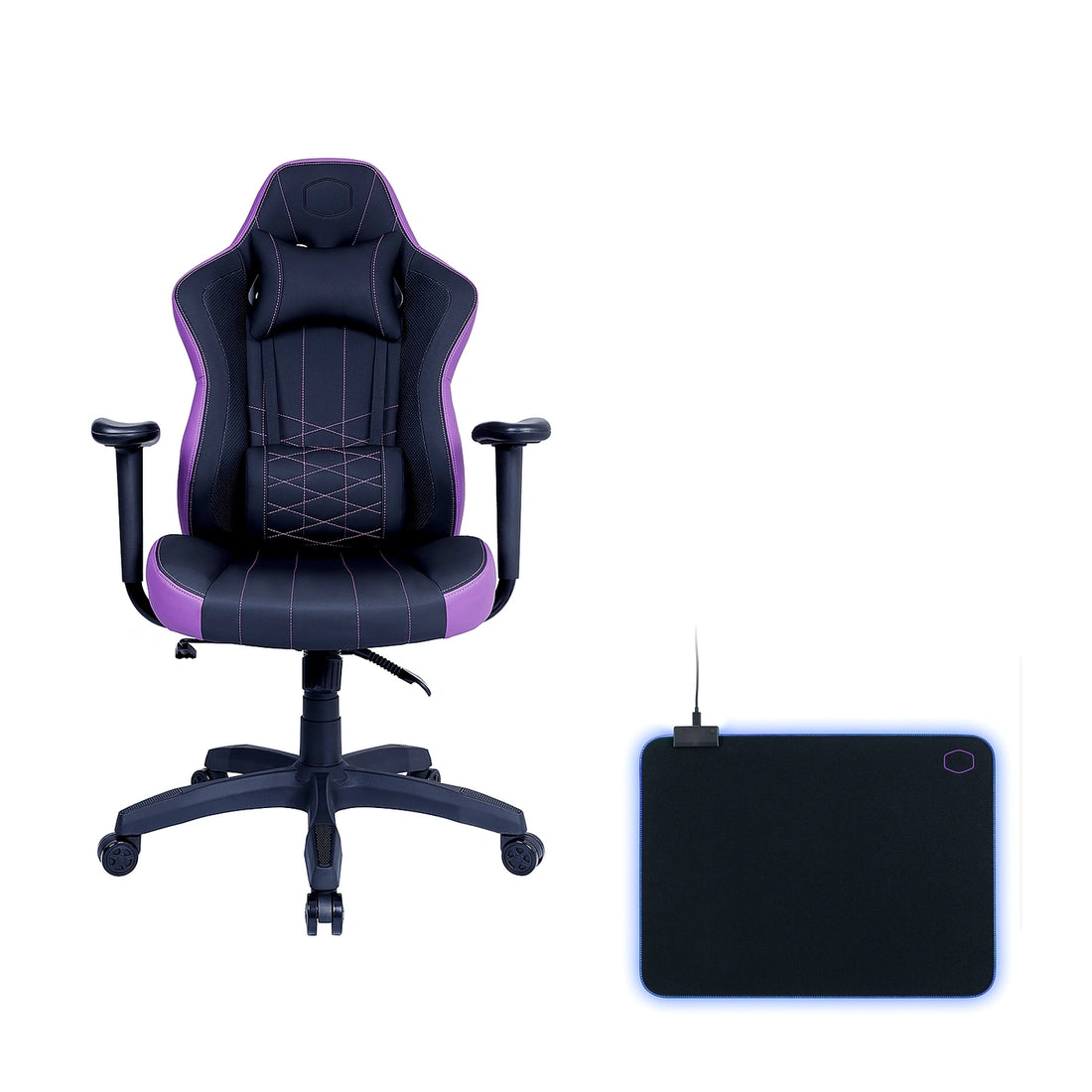Pack chaise Cooler Master Caliber E1 Purple avec tapis MP750 RGB Medium - Vue pack - Maydan.ma