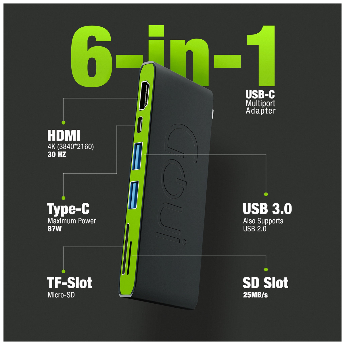 Goui Hubi Adaptateur Multiport USB-C 6-en-1 - Photo 2
