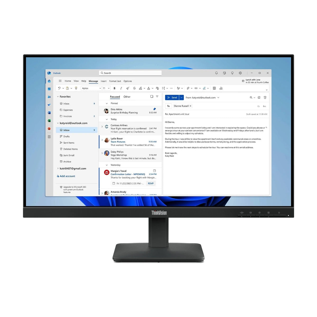 Moniteur Lenovo ThinkVision S24-4e 24" FHD IPS 100Hz - vue de face