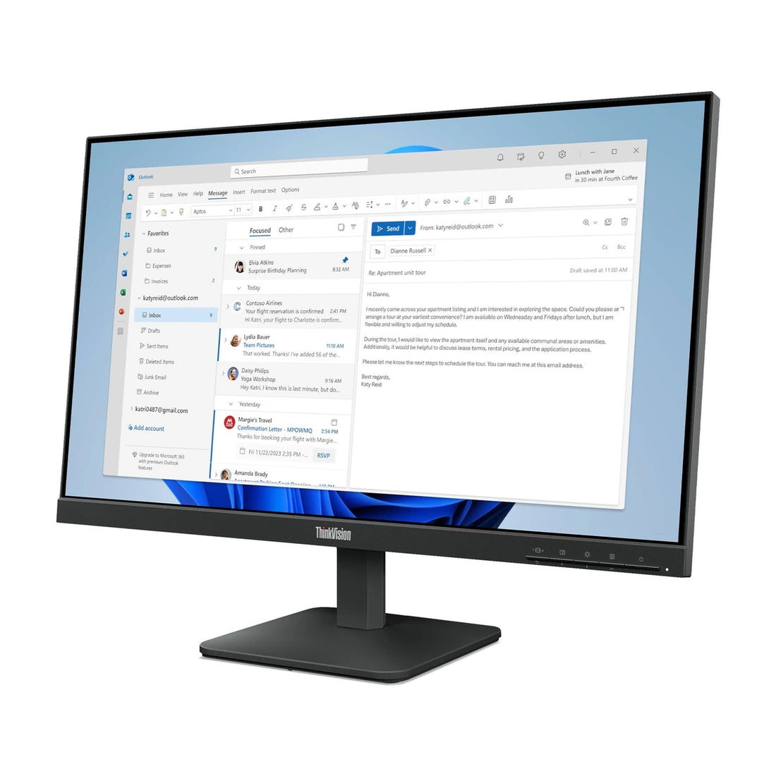 Moniteur Lenovo ThinkVision S24-4e 24" FHD IPS 100Hz - vue de face