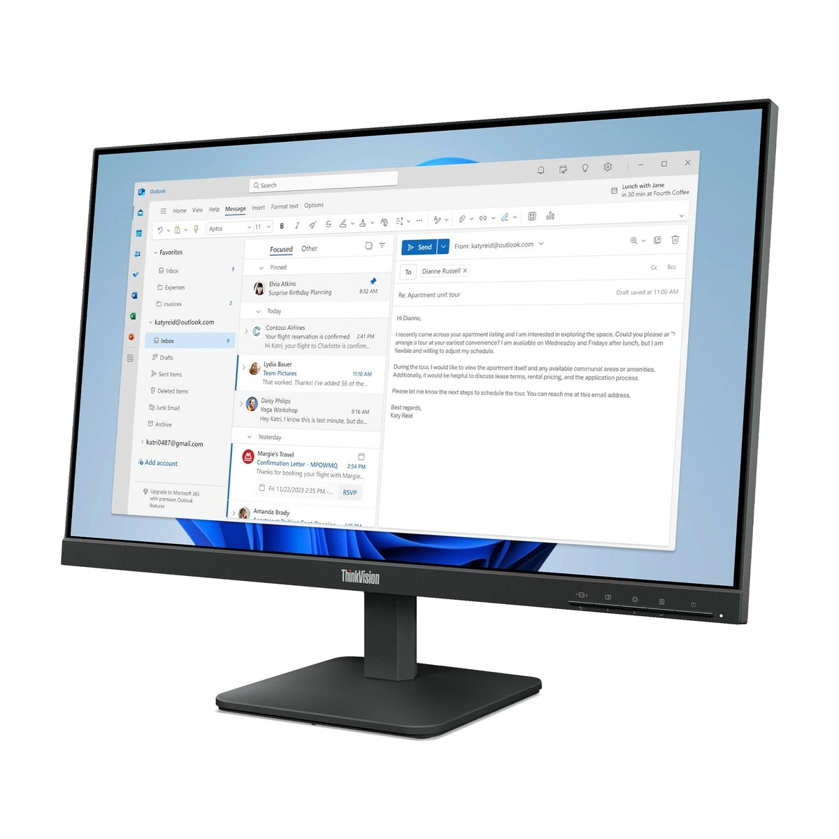 Moniteur Lenovo ThinkVision S24-4e 24" FHD IPS 100Hz - vue de profil