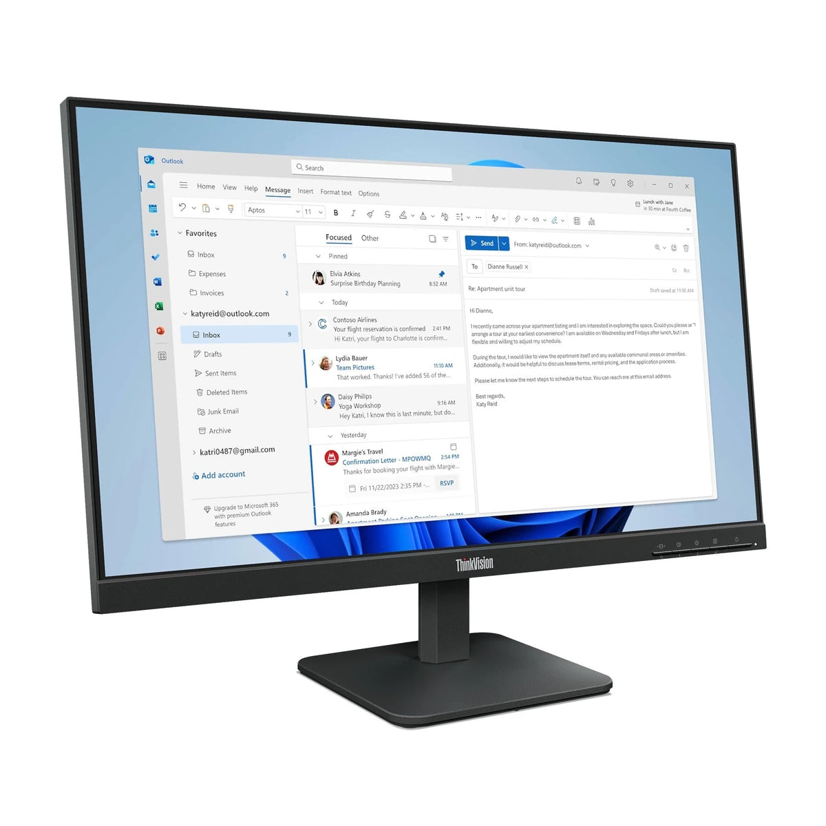 Moniteur Lenovo ThinkVision S24-4e 24" FHD IPS 100Hz - vue arrière