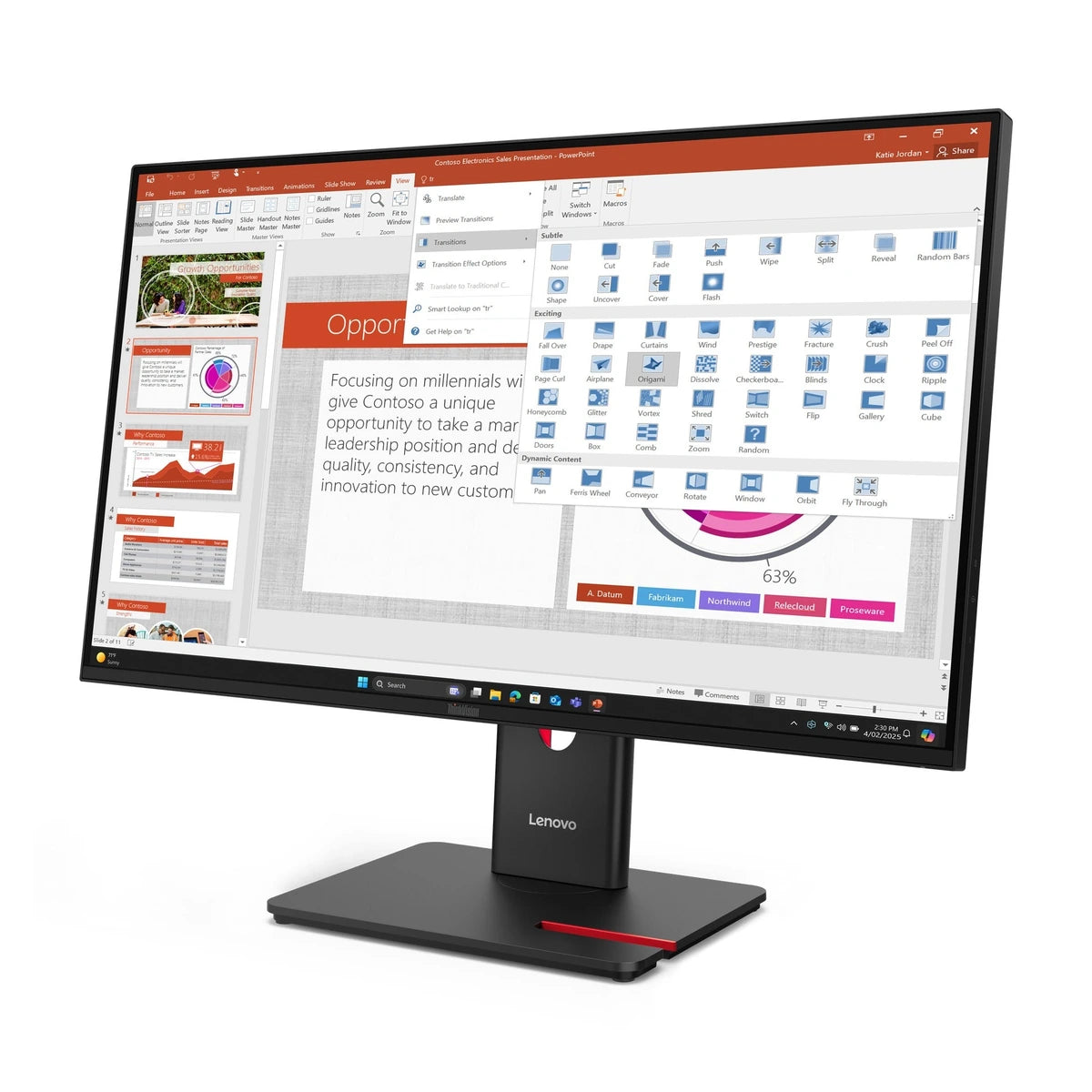 Moniteur Lenovo ThinkVision T27-40 27" FHD IPS 120Hz - vue de profil